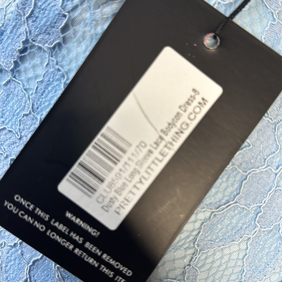 PrettyLittleThing | Dusty Blue Long Sleeve Lace Bodycon Dress - Picture 12 of 17